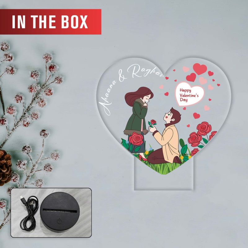 Personalized Happy Valentines Day Gift for Girlfriend Boyfriend Husband Wife Customized with Name Couple Name Led Lamp Gift for Couple Warm White Light